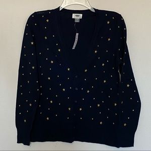Navy and gold starry print cardigan NWT